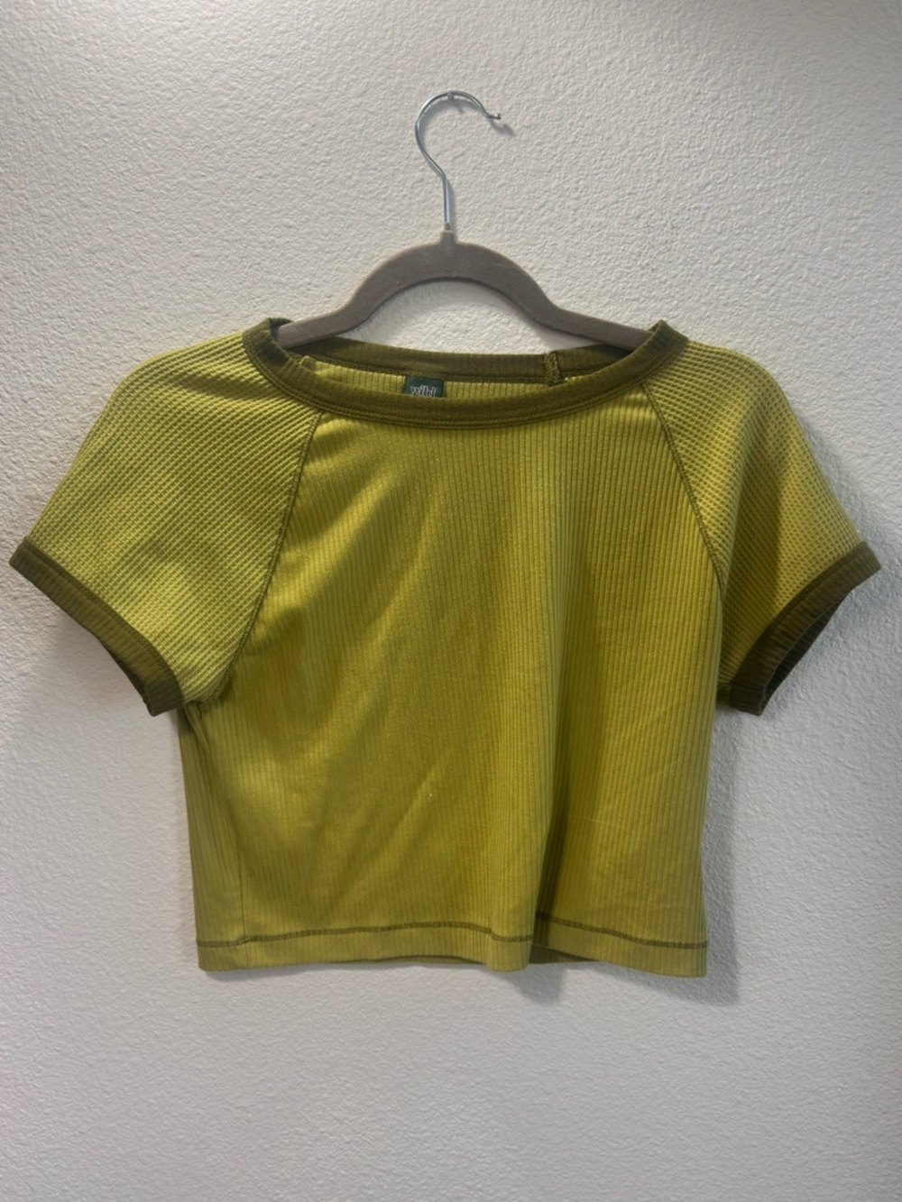 wild fable Lime Green Contrast-Trim Ribbed Crop Tee